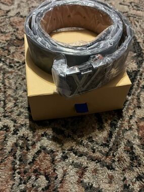 Louis Vuitton Black Leather Belt with Silver LV Buckle